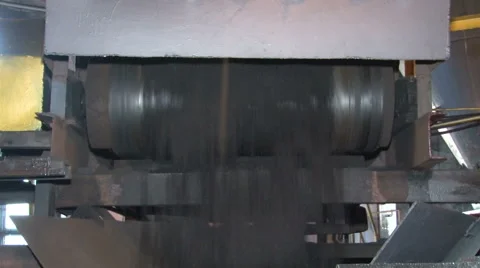 Coal poured into the conveyor. Close-up Stock Footage 56377635