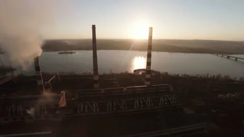 Coal Power Plant Smoke Stack Stock Footage 220666861