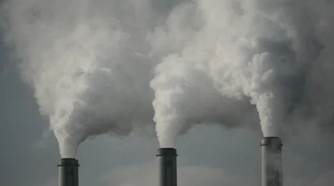 Coal Power Plant Smokestacks Pollution Stock Footage