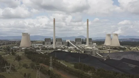 Coal Power Station, Liddell NSW, Australia,  Aerial shot Stock Footage