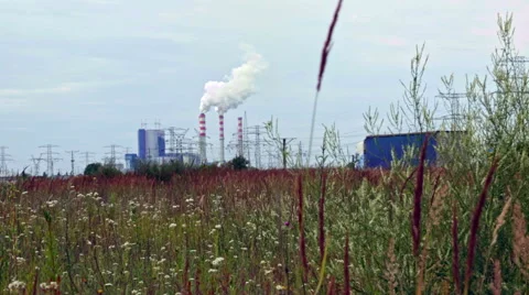 Coal powered electrical generation plant near the road Stock Footage 53270497