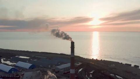 The coal processing factory pollutes the environment with the release of toxic Stock Footage 174190066