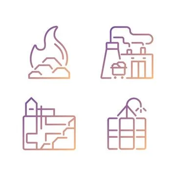 Coal processing pixel perfect gradient linear vector icons set Stock Illustration