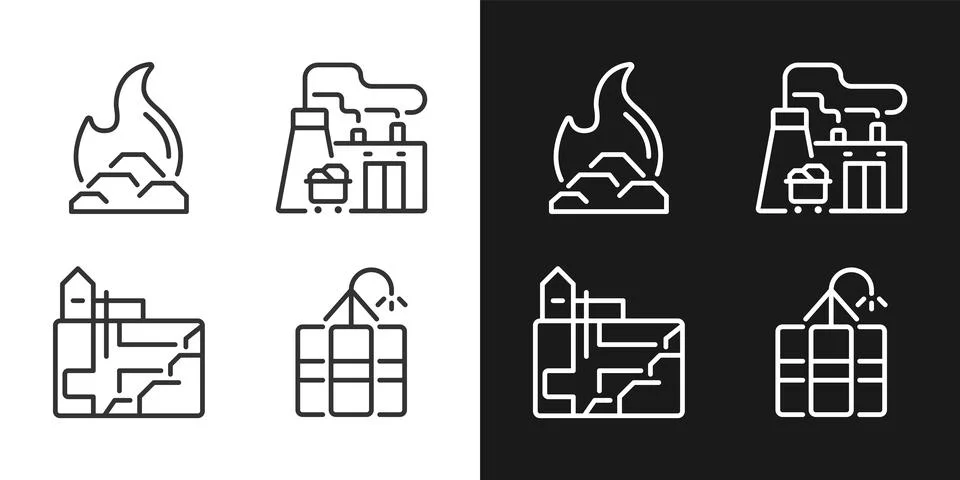 Coal processing pixel perfect linear icons set for dark, light mode Stock Illustration