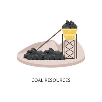 Coal resources poster with miner tower, flat vector illustration isolated. 스톡 일러스트