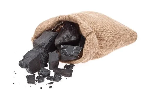 Coal in sack Stock Photos