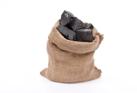 Coal in sack Stock Photos