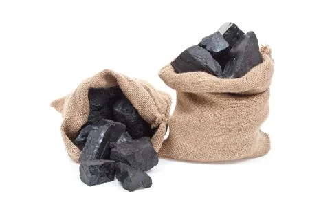 Coal in sack Stock Photos
