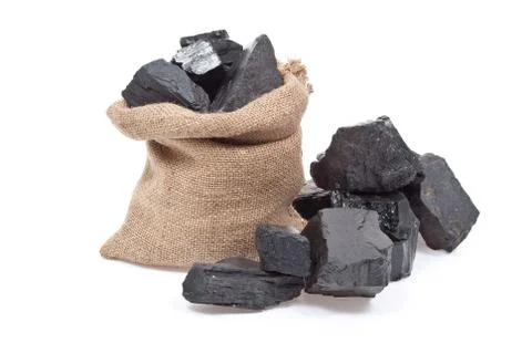 Coal in sack Stock Photos