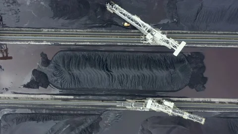 Coal terminal with technics working in it. Stock Footage 210527165