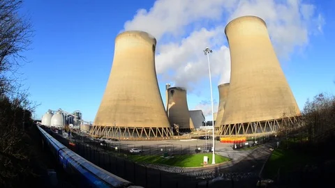 Coal train arriving at drax power station united kingdom Stock Footage 84718694