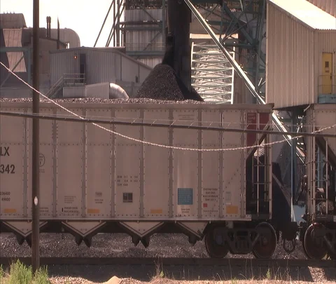 Coal train car being filled with coal Stock Footage 86691837