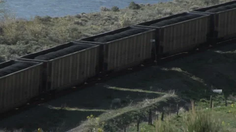 Coal Train CU end engine Stock Footage