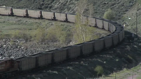 Coal Train Curve Engine Stock Footage 909415