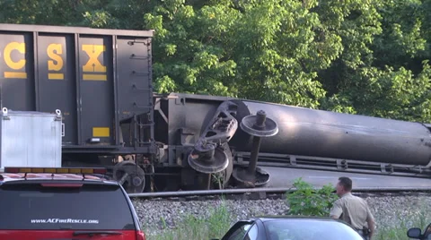 Coal train derailment overturned coal car 動画素材 34564130