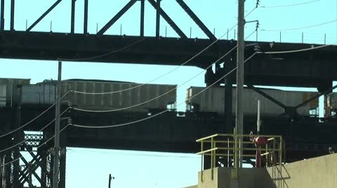 Coal Train On Elevated Bridge Stock Footage