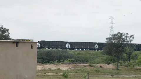Coal train passing on the tracks Stock Footage 331959452