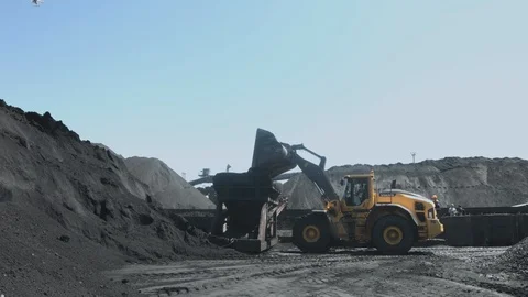 Coal transshipment in port, loader Stock Footage 90862623