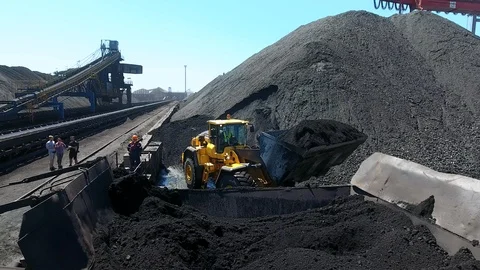 Coal transshipment in port, loader Stock Footage 90896546