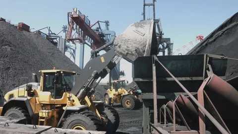Coal transshipment in port, loader Stock Footage 91692843