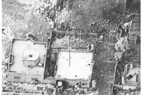 Coalition Strike on ISIL Building 2 20 Feb 15 in the vicinity of Sinjar, Iraq Stock Footage 99462357
