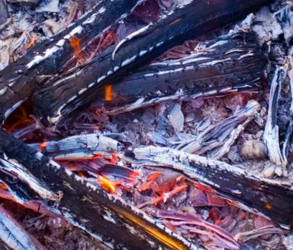 Coals and ash texture. Fire background. Fire Burned Logs Stock Photos