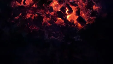 Coals and flames of a campfire in the dark Video stock 163318704