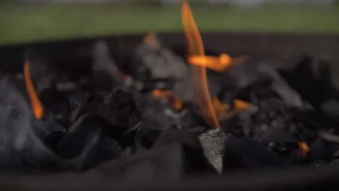 Coals and a slow-burning fire Stock Footage 142032729