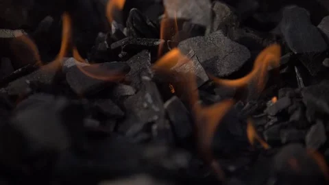 Coals and a slow-burning fire Stock Footage 142032994