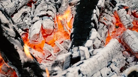 Coals of a bonfire with flames Stock Footage 104422602
