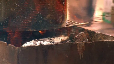 Coals burn in the grill Stock Footage 81624626