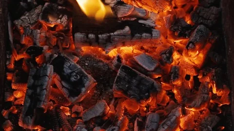 Coals burning in the brazier for barbecue Stock Footage 71214614