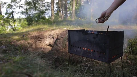 Coals burning in the brazier for barbecue 스톡 동영상 71216188