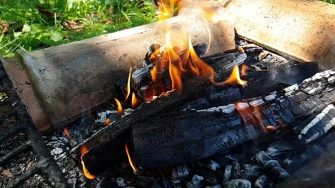 Coals burning in the fireplace Stock Footage 245906713