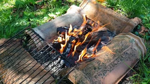 Coals burning in the fireplace Video stock 245908584