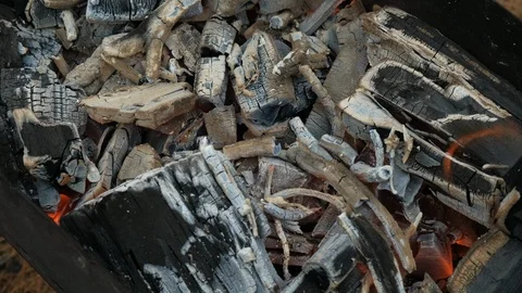 The coals burning in the grill, close up. Stock Footage 126972319