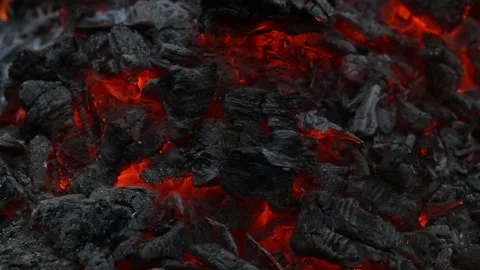 Coals glow red, close up Stock Footage 133250702