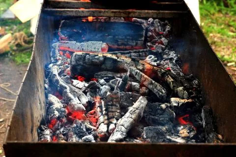 The coals in the grill 스톡 사진