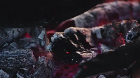 Coals smolder in the fire Video stock 94840744