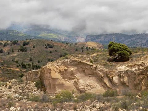 With coarse device worn tuff mountain on teneriffa Stock Photos