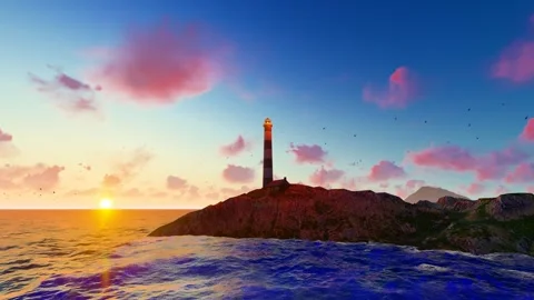 Coast and lighthouse at sunset Stock Footage 265145925