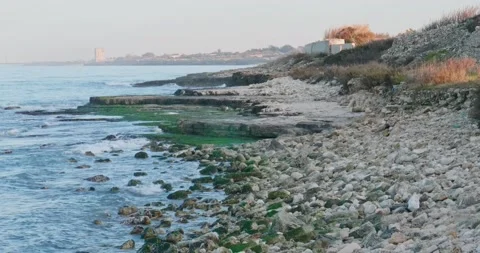 Coast and pebble beach of Molfetta, near Bari. Italy Stock-Footage 183804491