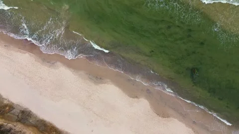 Coast of the Baltic Sea, waves rolling along the sandy shore, view from above. Stock Footage 299206399