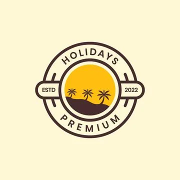 Coast beach coconut tree relax holidays circle badge vintage logo design vect Stock-Illustration