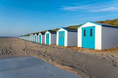 On the coast with beach huts Stock Photos