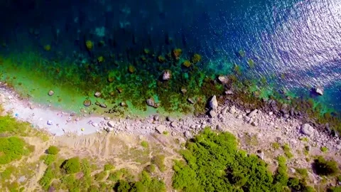 Coast of the Black Sea, drone flight over the coast into sea. Video stock 239255397