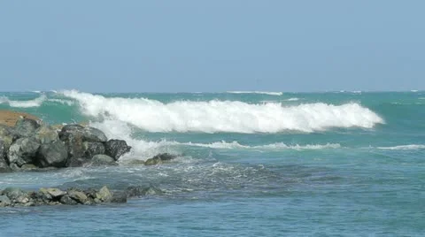 Coast breakers waves choppy seas rocks Stock Footage 12162990