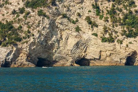 Coast of the Cinque Terre with cliffs and Mediterranean Sea - Liguria Italy Stock Photos