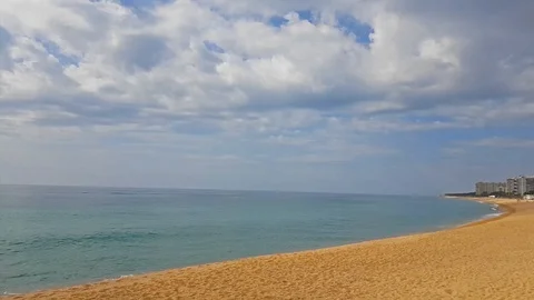 Coast of cloudy beach in Blanes, Costa Brava Spain Video stock 91173533