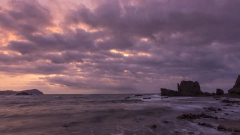 Coast Cloudy Sunrise Timelapse Stock Footage 93109094